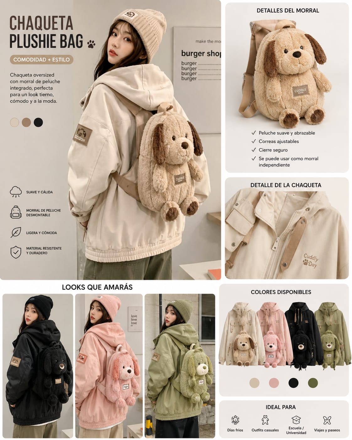 Chaqueta Oversize Plushie Bag™ con Morral de Peluche Desmontable